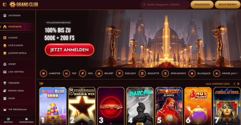 GrandClub Casino mit Anjou-Lizenz ist bei deutschen Spielern beliebt
